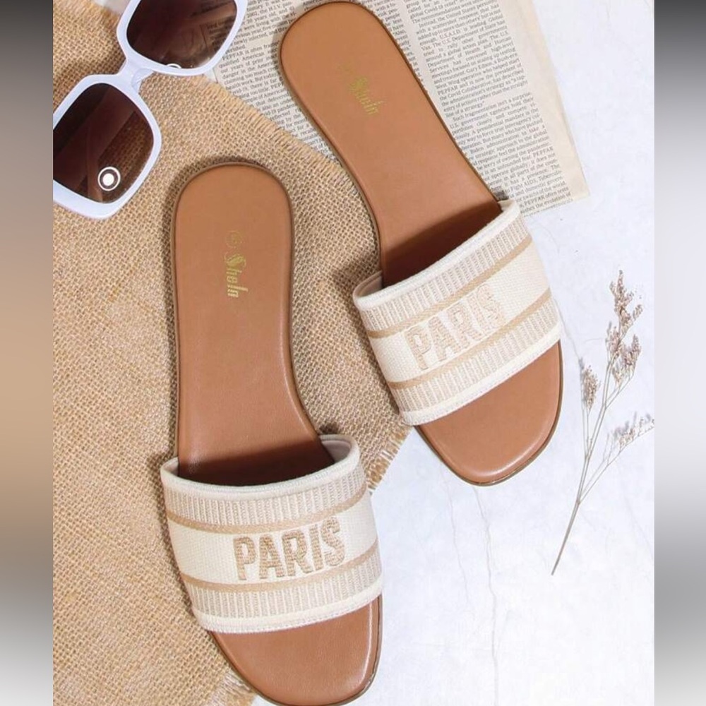 MINT SIZE 10 Stylish Beige Paris Slide Sandals Designer Inspired Look for Less